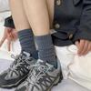 Calcetines de hilo grueso para mujer, calcetines blancos de media pantorrilla para primavera y verano, calcetines grises para mujer, calcetines de lana de punto para pantorrilla.