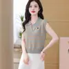 Colete Listrado Doce e Apimentado Estilo Francês com Gola Polo para Mulheres, Design Único, Roupa Exterior de Nicho, Regata Curta Sem Mangas Solta e Versátil