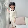 Pijama de Verão Fino Infantil, Roupa de Casa Sem Costura, Conjunto Respirável para Meninos e Meninas para Ar Condicionado, Manga 7/8 e Calça