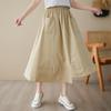 Foto Real de Pantalón Falda Nuevo para Mujer de Primavera y Verano con Bolsillos de Solapa Artísticos Cintura Alta Corte A Cintura Elástica Color Puro Casual Falda de Bajo Ancho