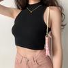 Chaleco sin mangas de cuello alto estilo americano retro para mujer, corte entallado, corto, con ombligo al descubierto, novedad de verano de 2024