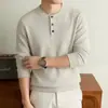 Camiseta de inverno masculina com gola Henley de manga comprida, forrada de fleece, grossa, peso pesado, casual, mistura de lã, moletom com gola redonda