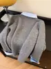 Estilo de correr transfronterizo original suéter de punto de dos piezas falsas de alta resistencia para mujer nuevo estilo otoño e invierno prenda interior solapa suéter gris suave y pegajoso