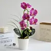 Flores Artificiales con 6 Flores y 3 Frutas, Orquídea Phalaenopsis de Toque Real Bonsái Decoración de Planta Verde para Interior del Hogar Sala de Estar Flores de Bonsái Pequeñas