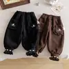 Pantalones de Forro Polar para Niña Otoño Invierno Ropa Exterior Niña Pequeña Bordado Elegante Pantalones de Pana Estilo Coreano Pantalones Deportivos Gruesos para Niños