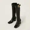Botas Elásticas Fashion de Cano Alto Botas de Cavaleiro Retrô Estilo Britânico Salto Bloco Salto Alto Botas Longas que Aumentam a Altura Botas Longas com Fivela de Cinto
