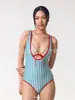 Nuevo Estilo de Chica Rayada Estilo Deportivo Azul Lindo Amazon Transfronterizo Fuente Termal Playa Marina Sexy Traje de Baño