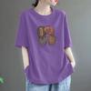 Camiseta Feminina Plus Size Verão Novo Design Algodão Puro Gola Redonda Slim Manga Curta Top Estilo Solto Cobrindo a Barriga Verão