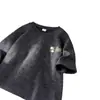 Camiseta Retro Americana de Calle de Peso Pesado de Manga Corta para Hombre, Top Juvenil Informal de Verano a la Moda con Estampado y Cuello Redondo