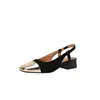 Sandalias de Tacón Huecas Traseras con Puntadas Estilo Chanel Simple Zapatos de Tacón Grueso Tacón Medio Tallas 32-43 Zapatos de Comercio Exterior para Cabello