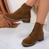 Botas Femininas de Tamanho Grande Transfronteiriças 2025 Novas Botas Curtas Retrô Salto Grosso Feminino Bico Redondo Zíper Lateral Estilo Britânico Calçados Femininos