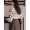 Camisa Fiona Estilo Coreano Primavera Nueva de Lunares Tencel Cuello Muñeca para Mujer, Top Casual de Diseño Único