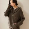 Outono e Inverno 2024 Novo Cardigan de Malha de Caxemira Feminino com Capuz Cardigan Solto Casaco com Zíper Suéter Novo