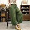 Calças de lanterna estilosas em algodão e linho retrô, emagrecedoras e de corte solto, calças casuais curtas, calças florais de renda femininas versáteis e da moda