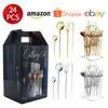 Porta-Talheres Português Transfronteiriço Conjunto de Presente com 24 Peças Talheres de Aço Inoxidável Faca de Bife Ocidental, Garfo, Colher, Colher de Chá
