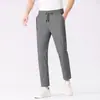 Pantalones Casuales Simples de Seda de Hielo a Prueba de Tres Cosas para Hombre de Nueva Temporada Pierna Recta Pequeña Cintura Elástica Delgada Pantalones para Hombre
