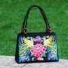 Bolsa Tote de Lona Bordada Estilo Étnico com Enfeite de Contas de Madeira, Bolsa de Mão com Zíper Duplo, Porta-Celular e Porta-Moedas Portátil para o Dia a Dia