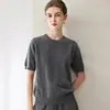 100% cachemir usando hilo Consinee, nuevo top de punto elegante de otoño/invierno para mujer, corto, de corte holgado, con cuello redondo y manga corta