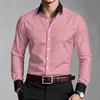 Camisa de negocios casual, de color liso, con diseño estampado, manga larga y estilo europeo y americano, con cuello y tejido resistente a las arrugas