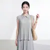 Blusa de Verão Feminina Miyake de Alta Qualidade Nova Estilo Solto Linha A Cobre Imperfeições Emagrecimento Temperamento Jovem Versátil Sem Mangas Camiseta