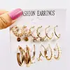 Pendientes de perla incrustada europeos y americanos para mujer, pendientes dorados retro franceses creativos, juego de pendientes