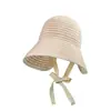 Sombrero de Correa Rayada para Mujer Verano Ala Ancha Protección Solar Plegable Hace que la Cara se Vea Más Pequeña Sombrero de Cubo Circunferencia de Cabeza Grande Sombrero para el Sol