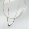 Collar de moda con forma de corazón de melocotón, collar pequeño de grano de arroz para mujer, cadena de clavícula de doble capa con nicho que combina con todo, collar que no se decolora, venta al por mayor