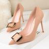 121-6 Moda coreana sapatos femininos costura camurça boca rasa pontiaguda metal quadrado fivela sexy emagrecimento sapatos de salto alto para as mulheres