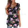 Site Independente Europeu e Americano Amazon Feminino Novo Manga Curta Verão Estampa Floral Moda Casual Tops Camisa Henley