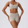 Sujetador Deportivo Europeo y Americano sin Espalda para Mujer, Profesional con Almohadillas en el Pecho, Chaleco Deportivo para Vestir, Pantalones Cortos de Moda, Conjunto de Yoga Adelgazante