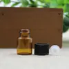 Frasco pequeno de óleo essencial marrom de 2ml, rolha de vedação, tampa preta de grão fino, frasco de vidro vazio, frasco palito, atacado, sub-frasco