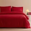 Juego Festivo Rojo de Lujo Ligero para Boda de Cuatro Piezas de Ropa de Cama para Boda, Algodón Lavado, Tacto de Alta Gama, Juego de Funda de Edredón de Nuevo Estilo, Tres Piezas