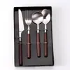 Cabo de madeira nogueira imitação textura simples conjunto de colher garfo aço inoxidável doméstico comida ocidental colher de jantar talheres retrô