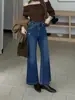 Salvador modelador de pernas~Jeans cropped de cintura alta com stretch em quatro direções, modelador, alta elasticidade, bordado, microflare, novo estilo de outono para mulheres