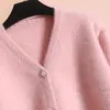 Abrigo Suéter de Terciopelo Imitación Mink Estilo Chanel para Mujer, Nuevo de Principios de Primavera 2024, Holgado, Versátil, Cardigan Corto de Punto para Hombres Bajos