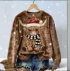 Sudadera de Manga Larga con Cuello Redondo, Corte Ajustado, Estampado Digital con Elementos Navideños Transfronterizos, 250g Franela, Nuevo 2025