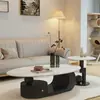 Mesa de Centro Criativa Estilo Creme para Sala de Estar, Novo Modelo 2026, Formato Oval, Adequada para Apartamentos Pequenos, Estilo Minimalista Italiano, Mesa de Chá de Pedra