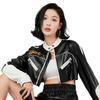 Chaqueta de Motociclista de Cuero PU Europea y Americana al por Mayor Personalizada de Fábrica para Mujer, Top Corto de Cuero con Bloques de Color Estilo Chica Caliente