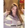 Sudadera con capucha y estampado de letras estilo coreano americano para mujer en otoño e invierno, cárdigan de terciopelo grueso, chaqueta con cremallera, holgada y moderna