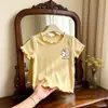 Camiseta de Seda Gelada Manga Curta para Meninas Comércio Exterior Camiseta Lisa Cor Lisa de Bebê Barra com Babados Top Dopamina Bebê Casual