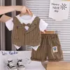 Conjunto Curto de Verão Novo Estilo para Meninos com Colete Falso de Duas Peças e Shorts Casuais de Algodão Conjunto de Duas Peças Venda por Atacado do Fabricante