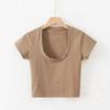Europeu e Americano Hot Girl Feminino Cintura Alta Umbigo Gotejamento Manga Curta Moda Feminina Nova Profunda Crewneck T-shirt Hot Girl Top