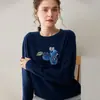 Camiseta Base Nuevo Suéter Jersey de Cachemira para Mujer Cuello Redondo Moda Otoño e Invierno Tejido de Punto Jacquard Holgado Estilo Corto