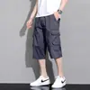 Pantalones cortos de algodón puro para hombre hasta la rodilla, ropa de trabajo fina de verano de 7 puntos, pantalones casuales holgados de cintura alta con elástico de longitud media