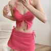 Biquíni Branco Puro Desejo Três Peças Estilo Japonês e Coreano Doce Sexy Vermelho Rosa Celebridade da Internet Roupa de Banho para Férias na Praia para Mulheres
