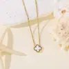 Collar de Acero Inoxidable de Cuatro Hojas Transfronterizo para Mujer, Cadena para Clavícula con Colgante de Trébol de la Suerte de Nácar por Ambos Lados, Joyería de Lujo de Nicho