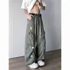 Jeans de trabajo vintage multibolsillos, geniales y elegantes, corte recto, estilo americano, ajuste holgado, bordados florales, de cintura alta, pantalones de pierna ancha