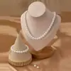Venda Quente Transfronteiriça Conjunto de Três Peças de Colar, Pulseira e Brincos de Pérola Artificial 8mm Moda Feminina Conjunto de Joias de Pérola Atacado