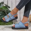 Sandalias de Lona Casual de Tacón Medio para Playa de Moda Veraniega para Mujer Comercio Exterior 2026 Nuevo Estilo Sandalias Romanas para Mujer