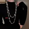 Collar Largo de Perlas con Estilo Coreano, Europeo y Americano, con Accesorios de Esmalte de Aleación, Cadena para Suéter, Moda Transfronteriza, Collar Largo de Trébol de Cuatro Hojas